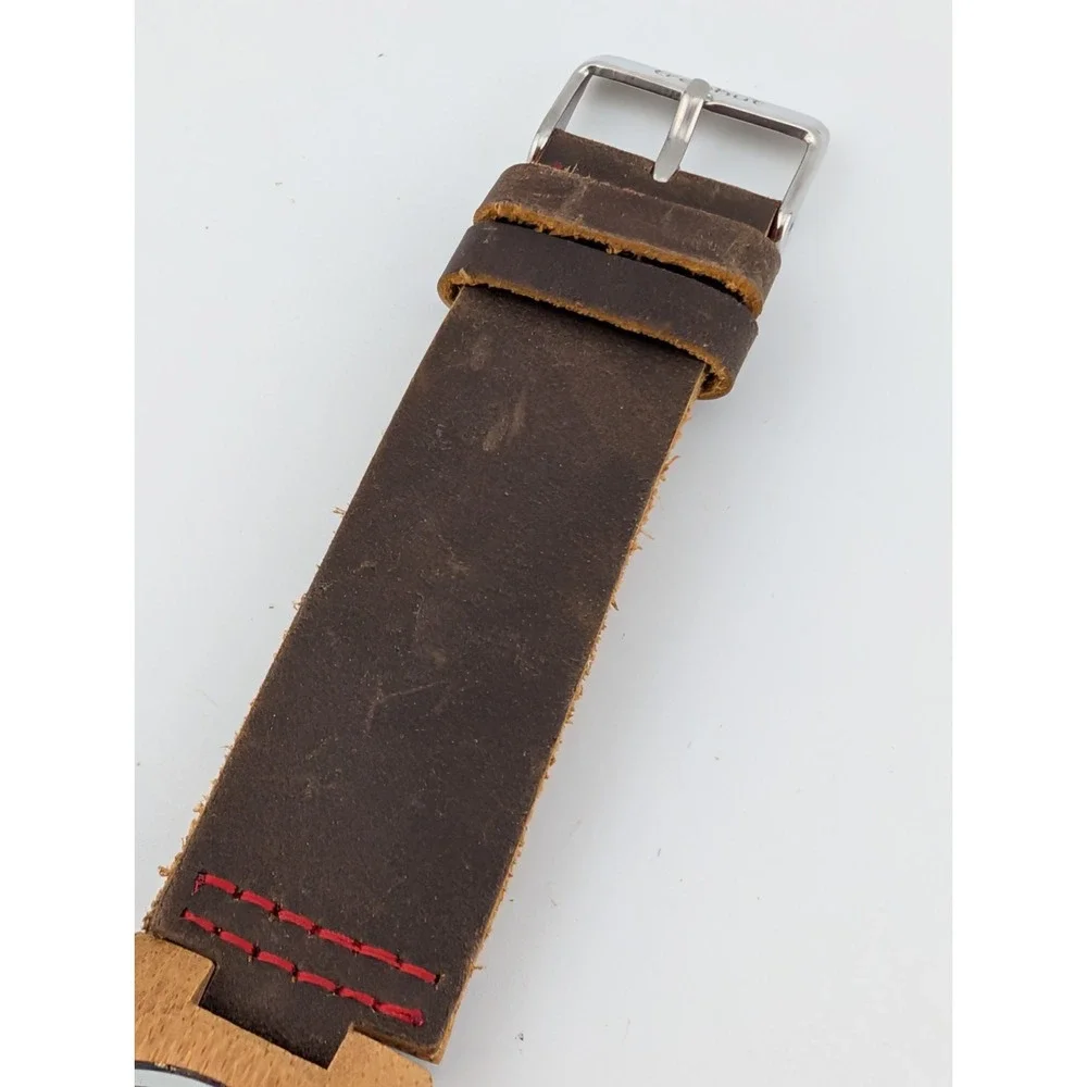 Treehut Bamboo Watch Men 39mm Case Brown Leather Band- New Battery